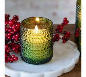 Green LED Beaded Glass Candle