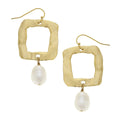 Gold Open Square Freshwater Pearl Earring