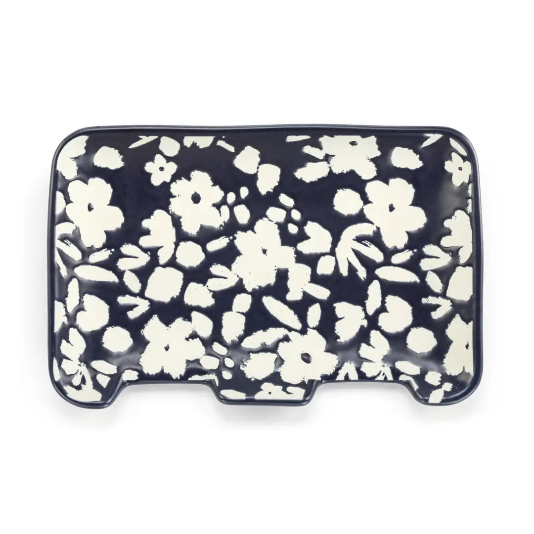 Navy Floral Double Spoon Rest