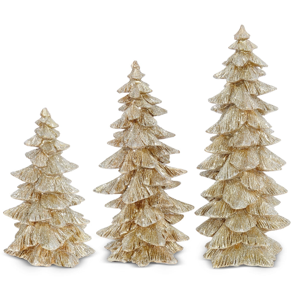 SET of 3 Gold Glitter Trees