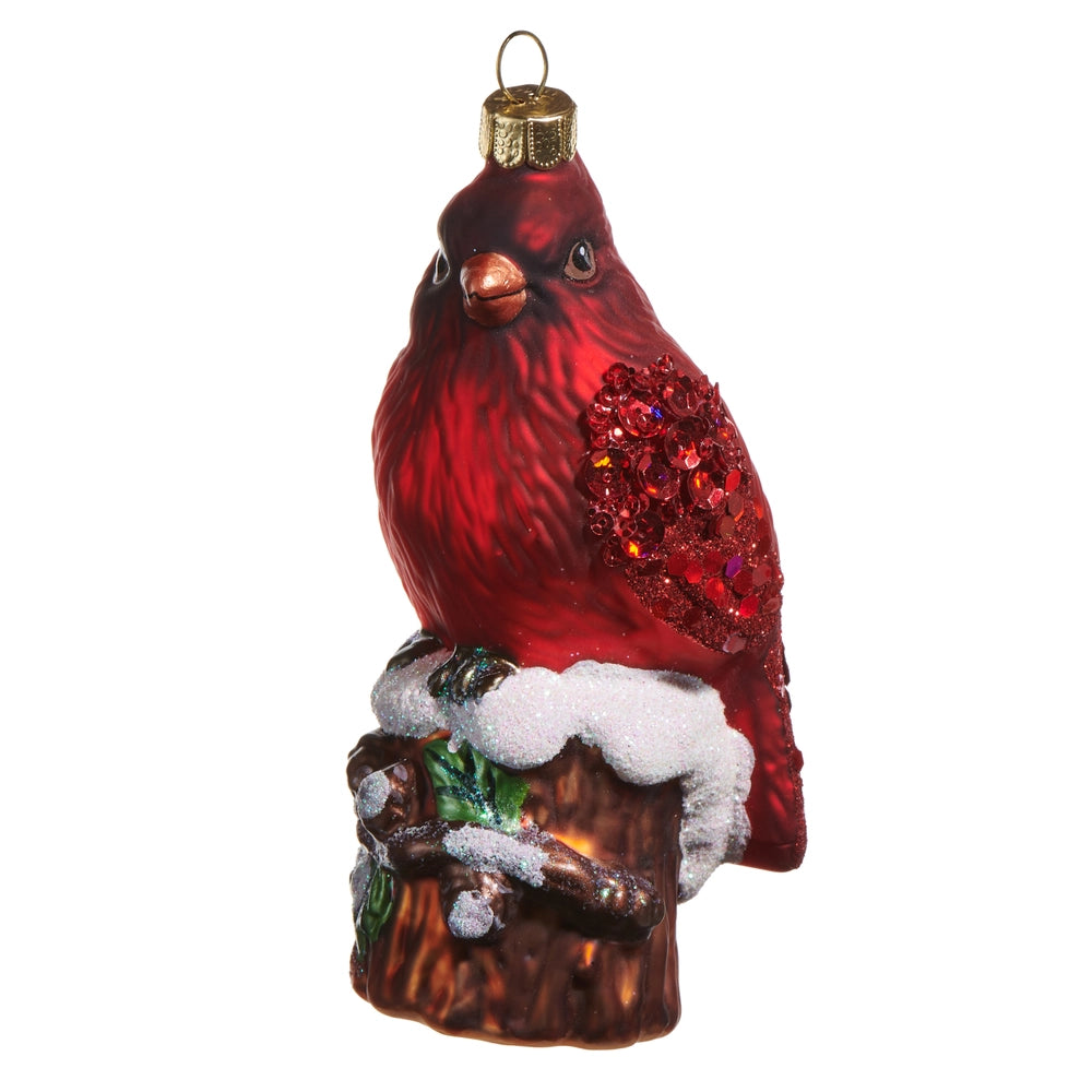 5" Cardinal on Stump Ornament