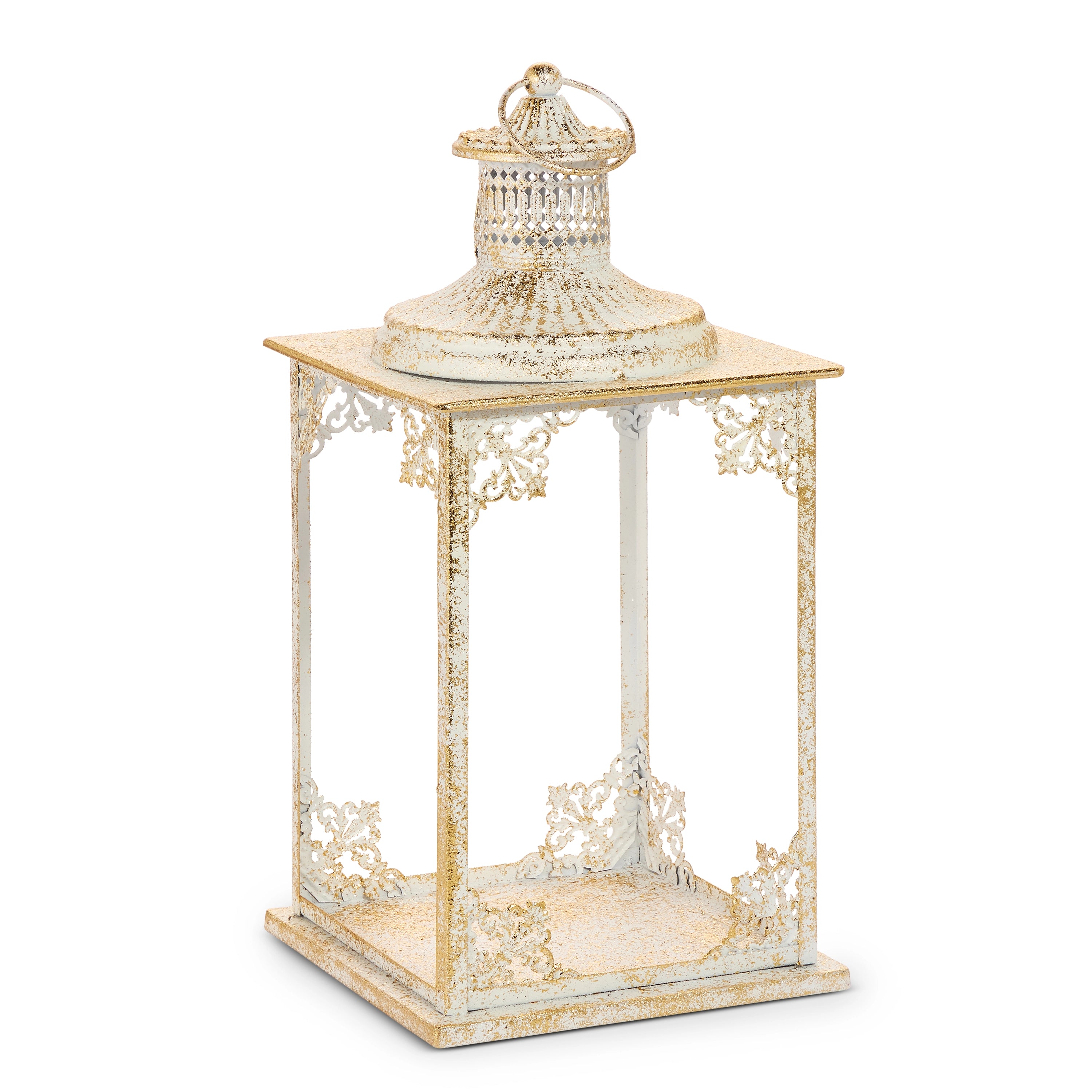 19" Gold Brush Ivory Lantern
