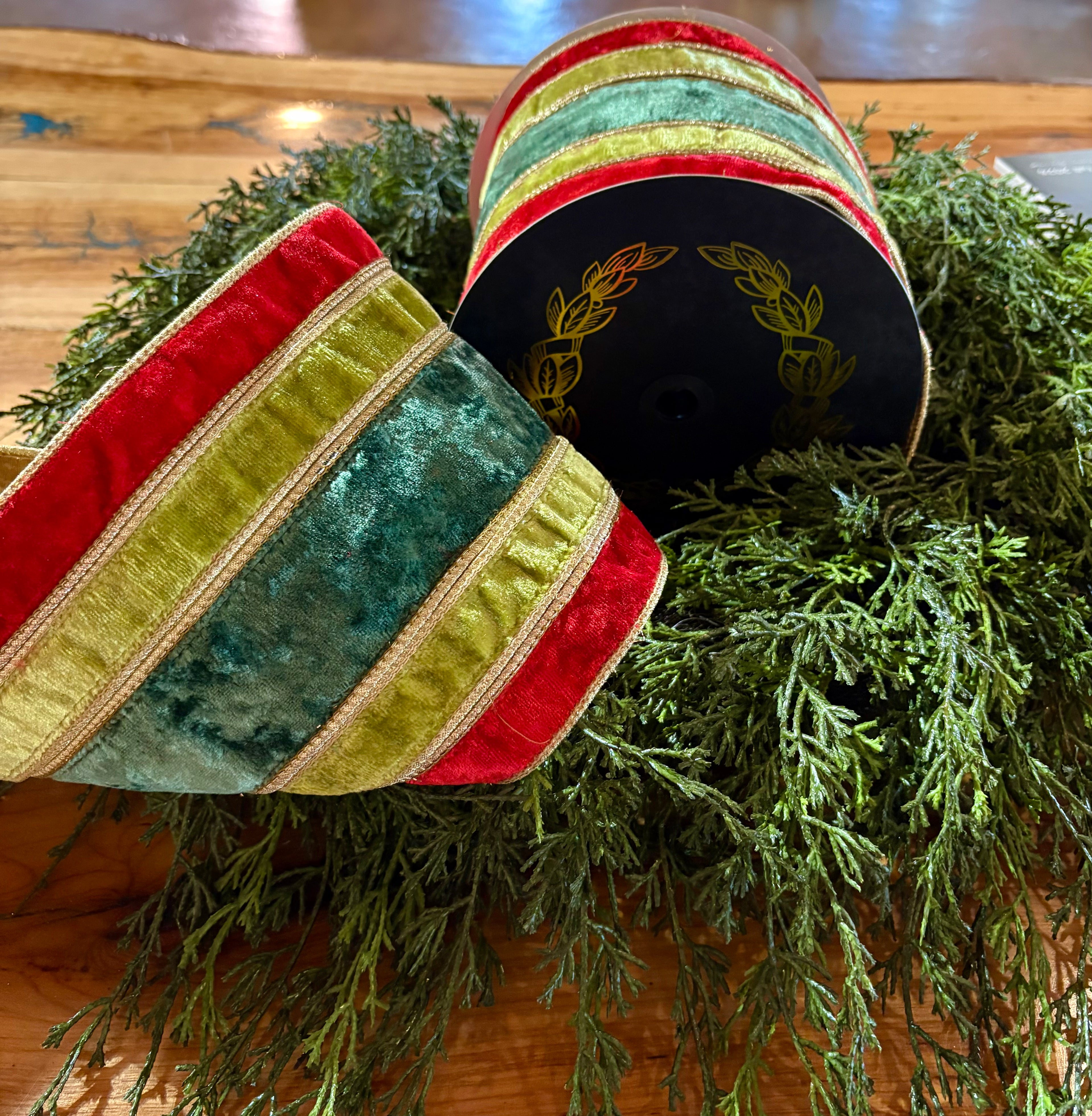 JME Red/Apple/Green Velvet Striped Ribbon