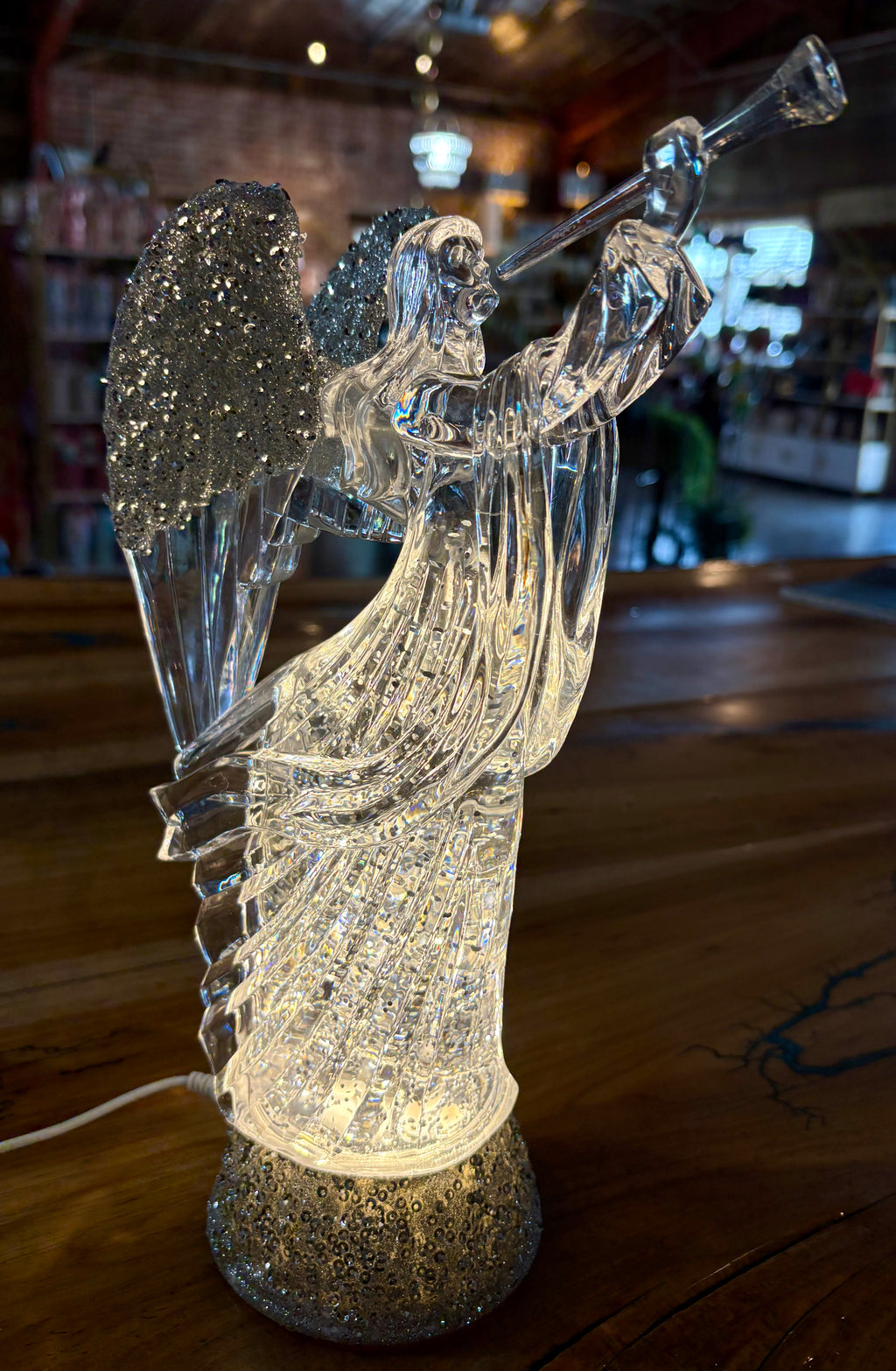 Lighted Angel Silver Glitter Vase