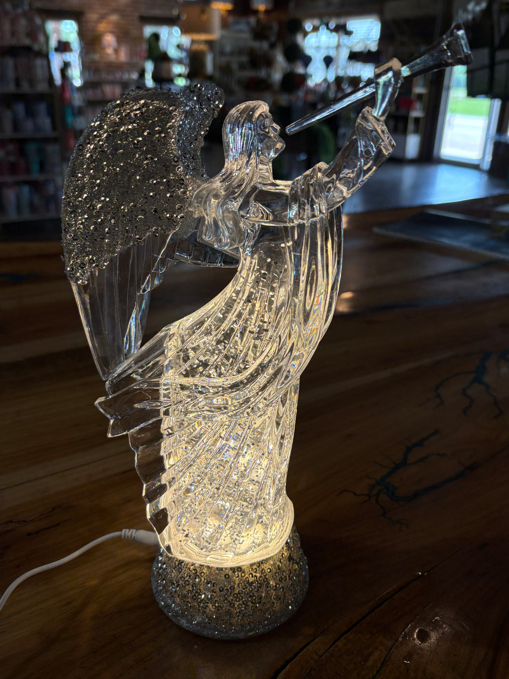Lighted Angel Silver Glitter Vase