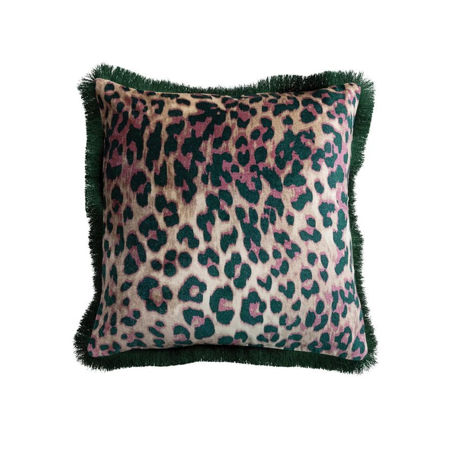Pink Leopard/Green Velvet Pillow