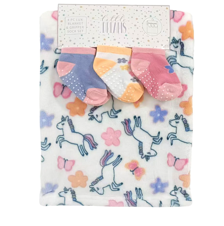 Printed Blanket w/Gripper Socks