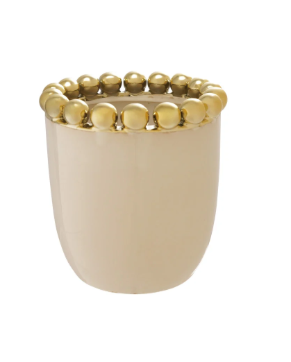 Stoneware Planter w/Gold Knobs