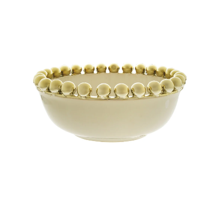 Stoneware Serving Bowl w/Gold Knobs