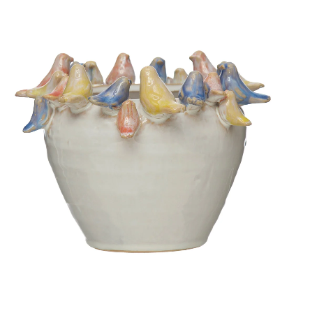 Stoneware Planter w/Birds