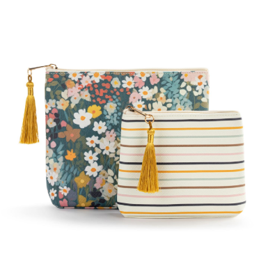 Floral/Stripe Zip Pouch Set