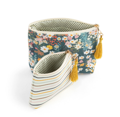 Floral/Stripe Zip Pouch Set