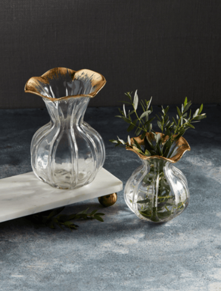 Ruffled Gold Glass Vases