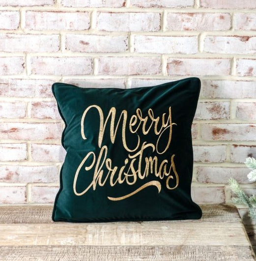 Green Velvet Merry Christmas Pillow