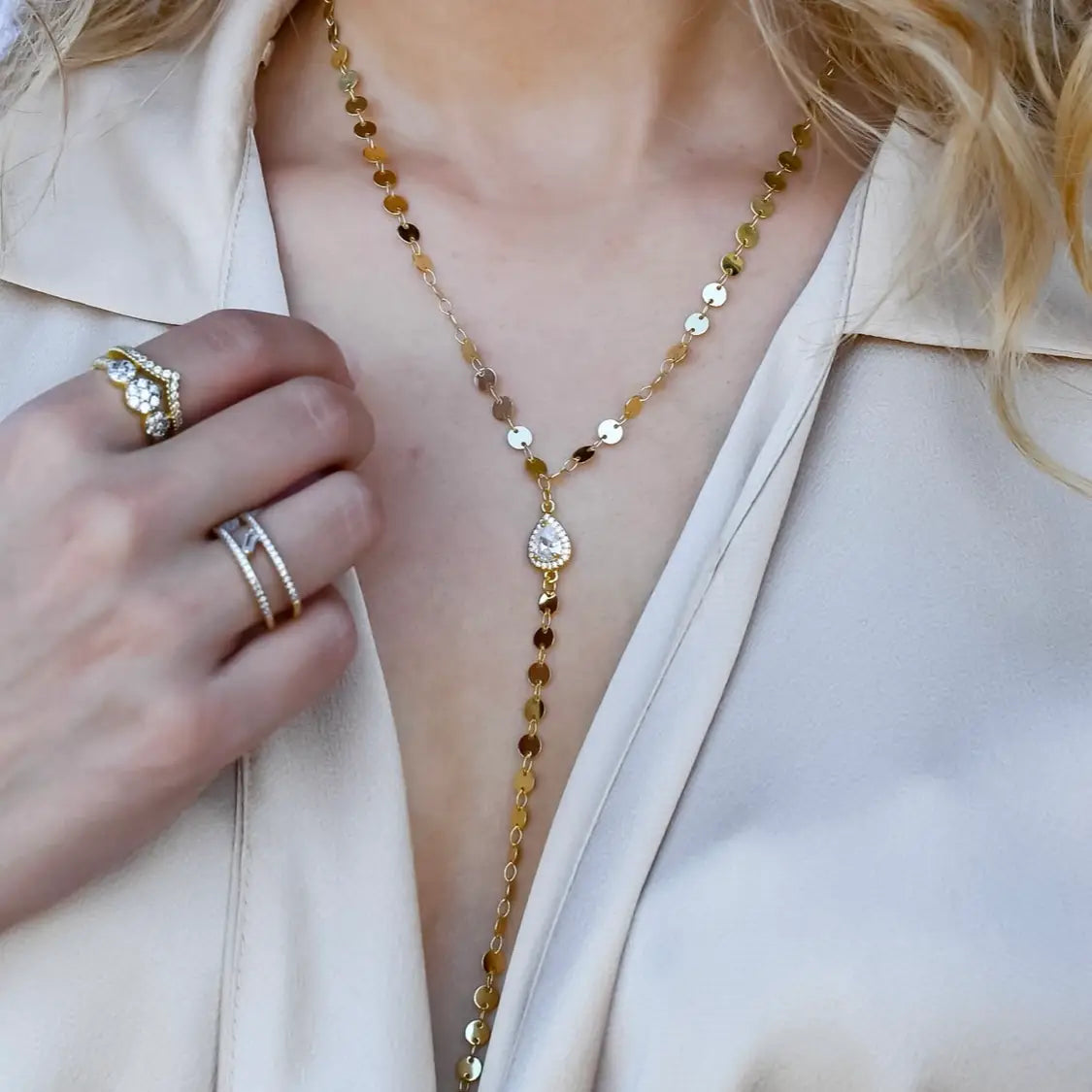 Gold Glow Lariat Necklace