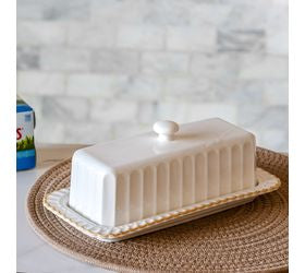 White Stripe Butter Dish