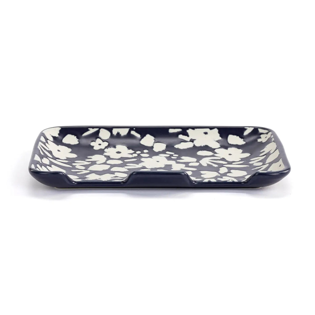 Navy Floral Double Spoon Rest