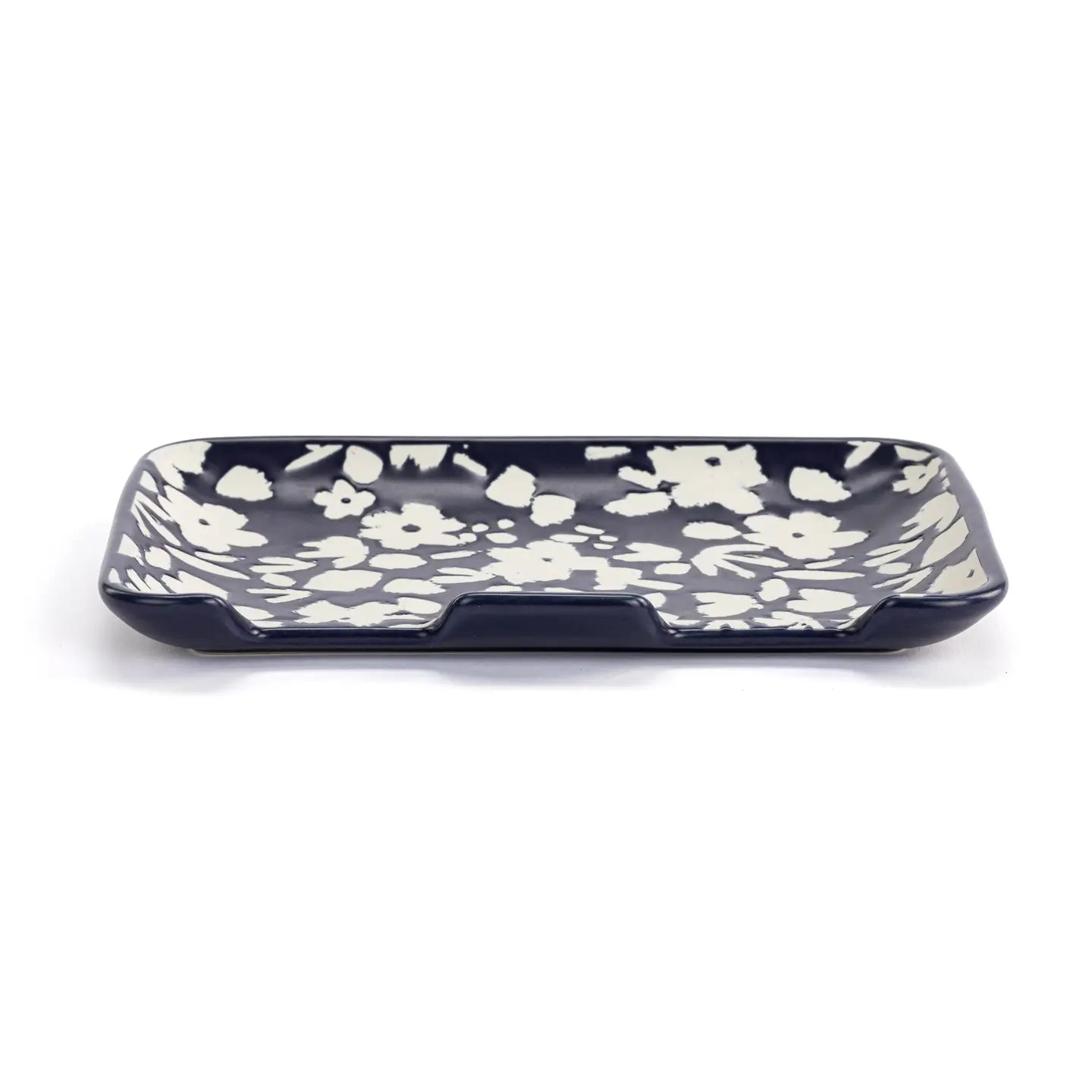 Navy Floral Double Spoon Rest