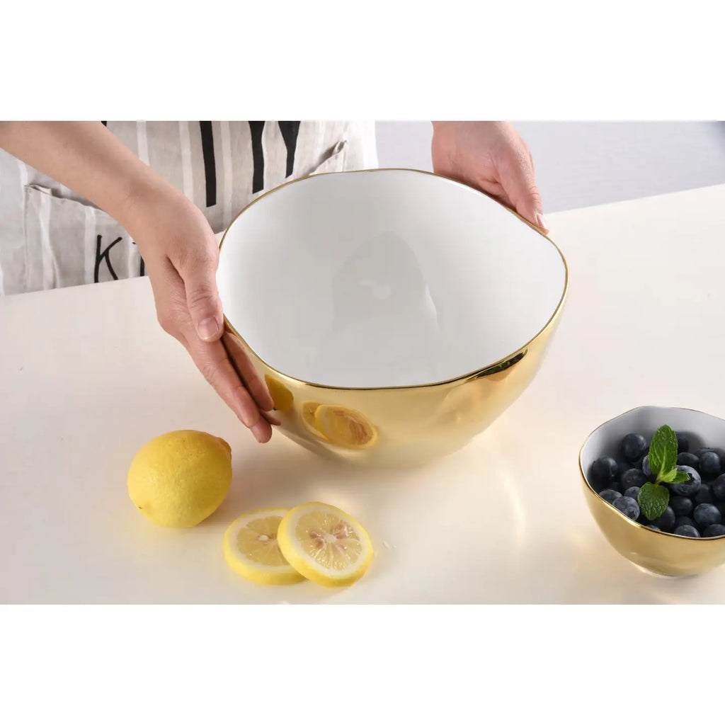 Gold w/White Interior Large Bowl